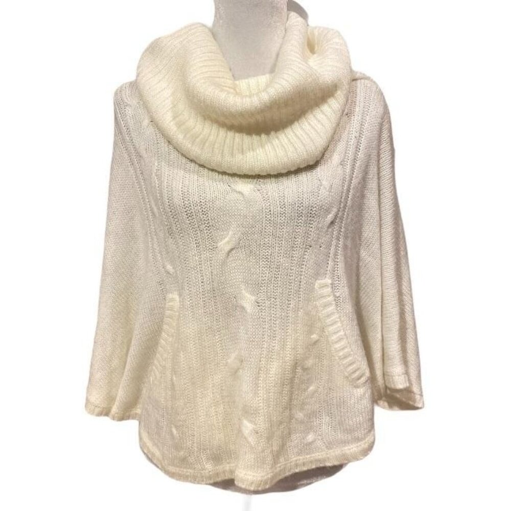 Divided H&M Cowl Neck Knit Poncho Sweater White XS